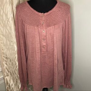 Sundance Linen Long Sleeve Smocked Tunic Tee